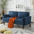 thumbnail image 3 of Gewnee 65" Modern Loveseat Couch, Upholstered Sofa with Removable Back Cushion and 2 Bolster Pillows, Contemporary Loveseat for Living Room, Home Office, Bedroom(Navy blue), 3 of 14