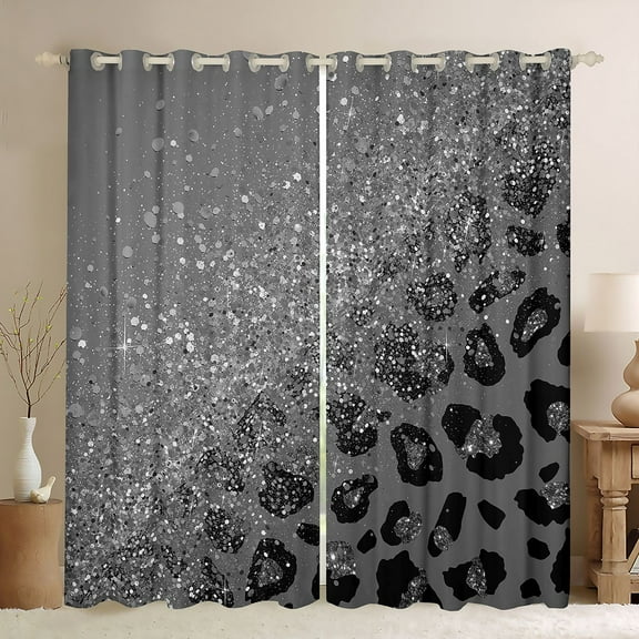 Castle Fairy Adults Leopard Cheetah Print Glitter Black Out Curtains,Sparkling Sequin Print Curtains Pack of 2 (42x63 Each),Abstract Gradient Bedroom Curtains,Microfiber Bedroom Decor