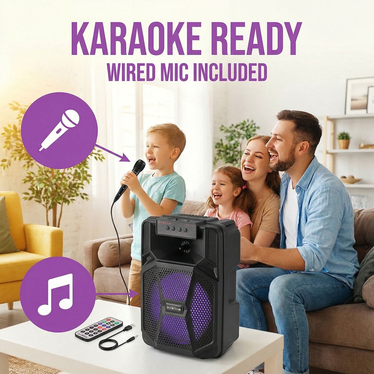 Lohoms 8" Portable Bluetooth Party Speaker, Wireless Outdoor PA System with Deep Bass, LED RGB Lights, TWS, FM Radio, USB/TF Card, Rechargeable Battery for Tailgating, Camping & Home
