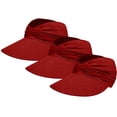 thumbnail image 2 of Helii Women Ponytail Sun Hat 3 Pack, Wide Brim Visor Crownless Breathable Elastic Cap with Pleated Detail, Foldable Packable Beach Running Travel Hat Red,One Size, 2 of 9