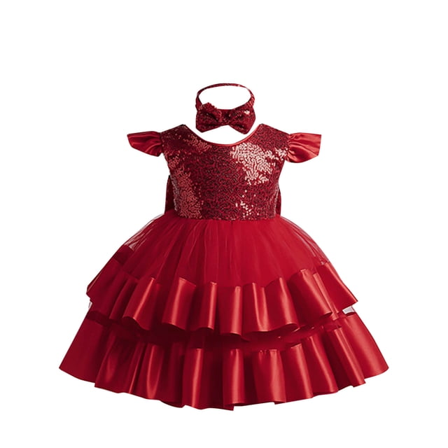 Odeerbi Niñas Verano Sparkly Lentejuelas Princesa Vestido Satén Tul Cumpleaños Vestido de Noche Ruffle Manga Arco Vestido de Flor Niña Vestidos Formales