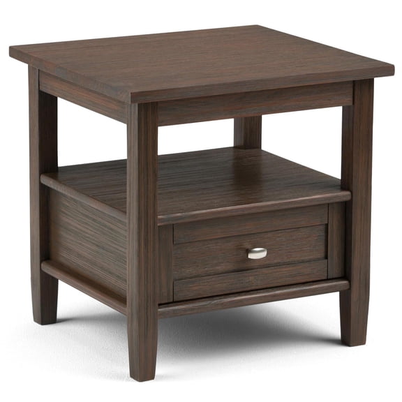 Simpli Home Warm Shaker Solid Wood 20 inch Wide Transitional End Table in Farmhouse Brown