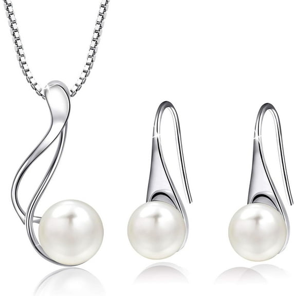 Pure 925 Sterling Silver Pearl Necklace and Earring Set, Freshwater Cultured Pearl Necklace, AAA  Quality Pearl Set, Sterling Silver Pearl Earrings Hypoallergenic Jewelry Set for Women[g260]