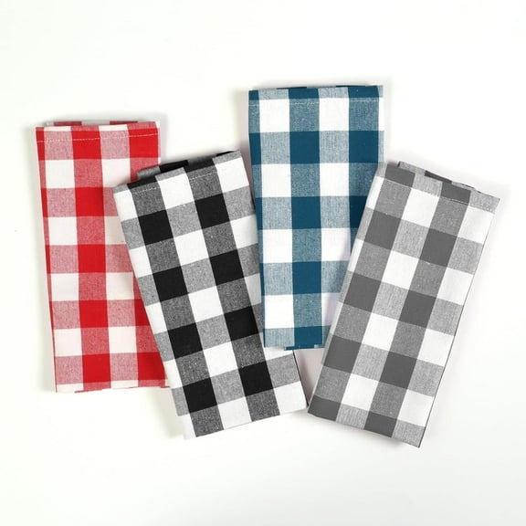 HEIRLOOM COMFORT Gingham Check Kitchen Towels 12 Pack, 18"x26", 100% Cotton, Super Absorbent & Quick Dry, Durable Dish Towel for Drying Dishes, Machine Washable, Everyday Use - Red, Black, Teal