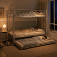 thumbnail image 3 of UHOMEPRO Silver Twin Metal Triple Bunk Bed Frame, Convertible 3 in 1 Twin Bunk Bed, Heavy Duty Steel Bed Frame with Guardrails and Ladder, Space Saving Bed for Dorms, Guest Rooms, 3 of 9