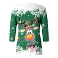 thumbnail image 4 of Haut à Col Rond Imprimé de Noël pour Femmes, Manches 3/4, T-Shirt Décontracté, Manches Longues, Boutons, Shorts, Ensemble de Tunique, Chandail, Bleu, 4 of 4