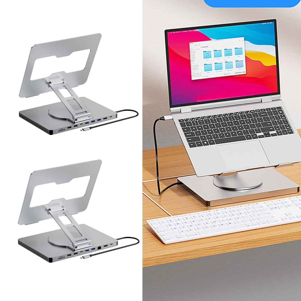 Laptop Stand and Docking Station Featuring 10 Port and 360 Degree Rotation Notebook Holder for and Home PD100W