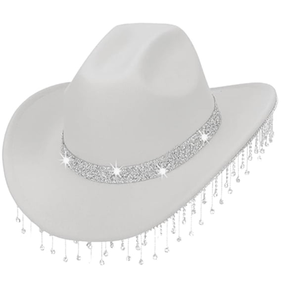 Yihuala Cowboy Hat for Womens Sparkle Western Hat Cowboy Hat Rhinestones Tassels Cowboy Costume Dress Up