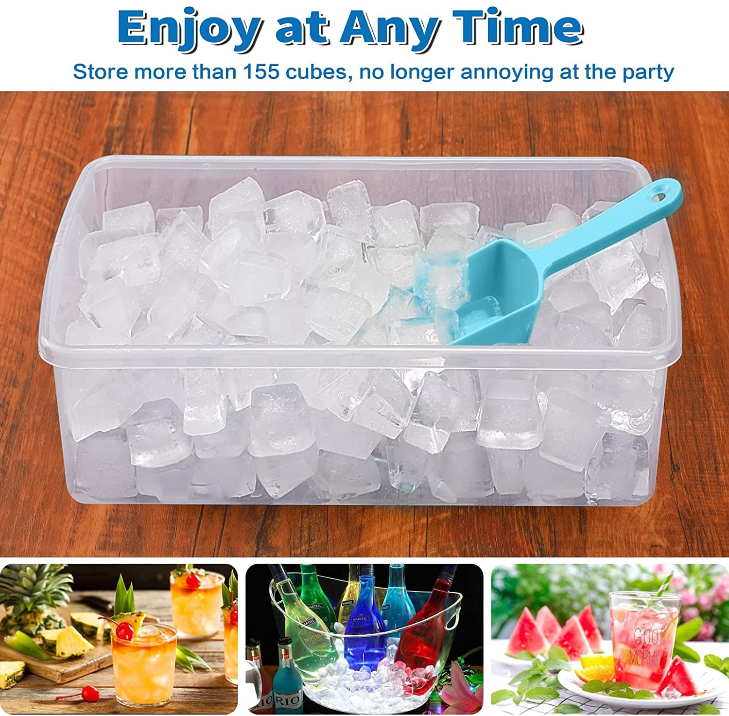 Ice Cube Trays 2 Pack with Lids and Bin for Freezer, Easy Release 55 Mini Nugget Ice Trays, Stackable Small Ice Cube Mold, Ice Maker Tray & Storage Box, Scoop, Durable Plastic, BPA Free,