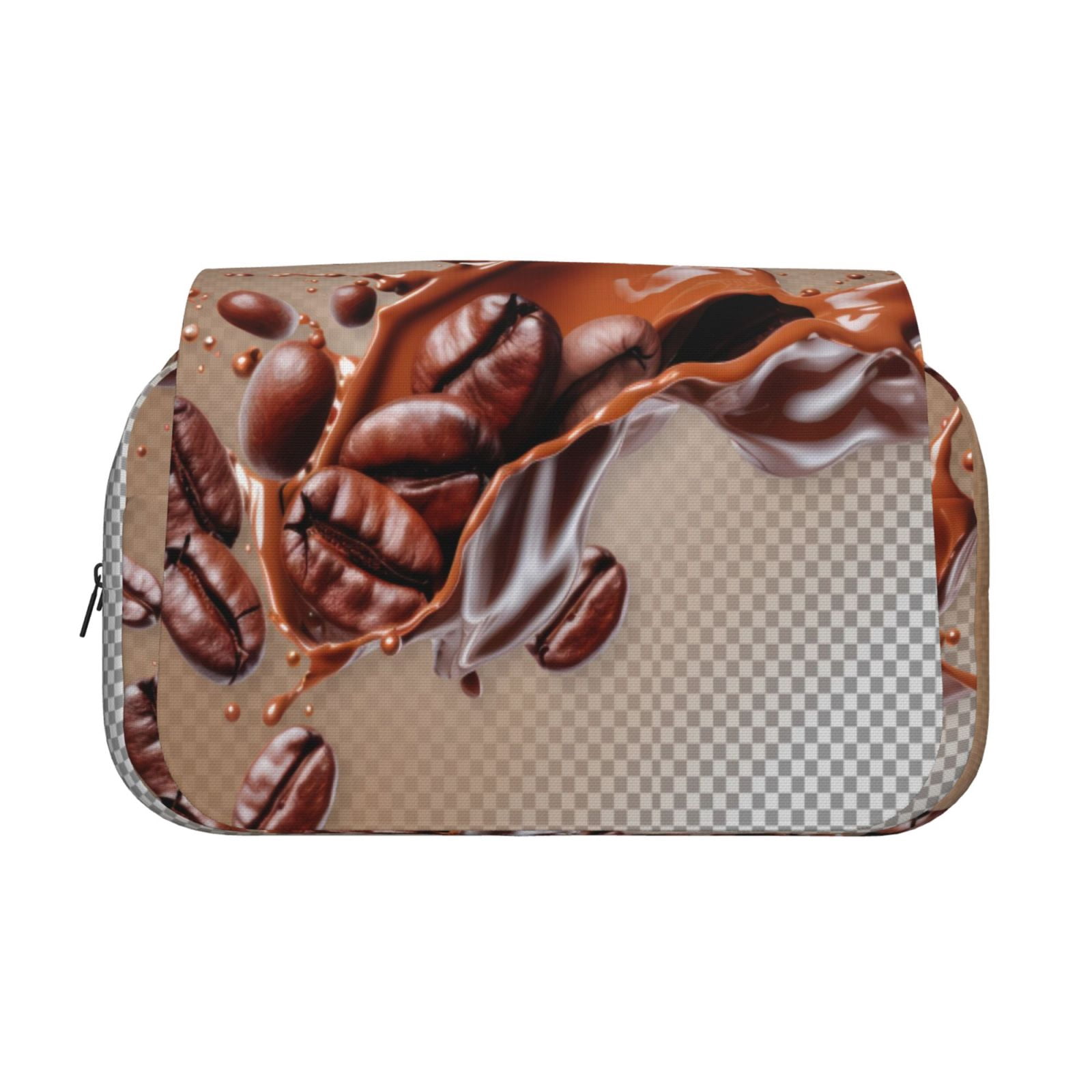 Rateoe Coffee Beans Chocolate Splash Pattern Double Clamshell Pen Case, Storage Organizer with Two Zipper Compartments– Holds Up to 50 Pencils & Pens