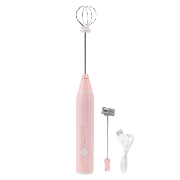 Mini batidor eléctrico inalámbrico multifunción con 2 cabezales para batidores de huevos para tomar café en casa o en la tienda, color rosa