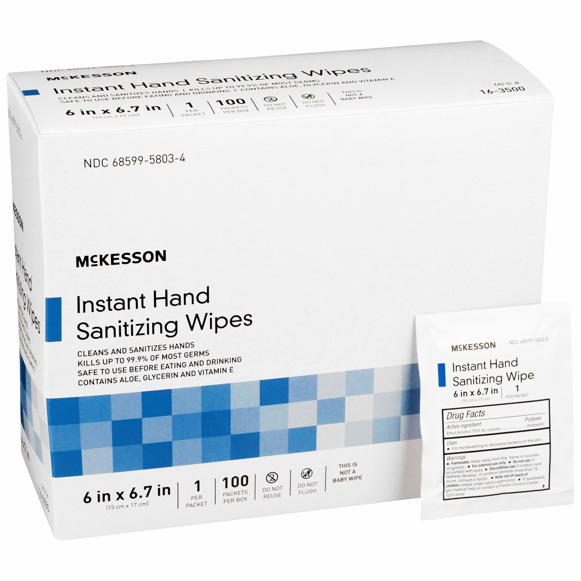 McKesson Alcohol Hand Sanitizing Wipe Individual Packet 100 Wipes per