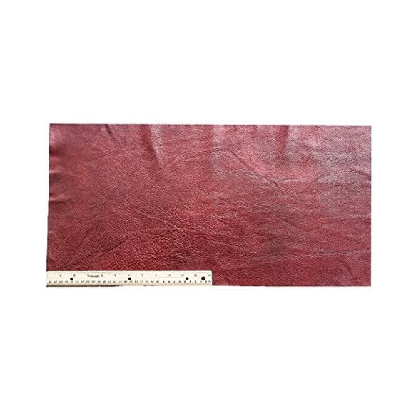 Upholstery Leather Piece Cowhide Dark Red, 12" x 24", Light Weight, 2 Square Feet
