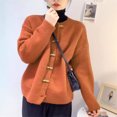 thumbnail image 2 of Cárdigan de punto retro para mujer en otoño e invierno nuevo estilo botón de cuerno cuello redondo chaquetas de suéter de moda suaves y cerosas para mujer, 2 of 5