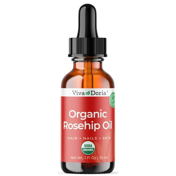 Viva Doria Organic Rosehip Oil, Unrefined, Cold-Pressed, 30 mL (1 Fl Oz) For Hair, Nails and Skin