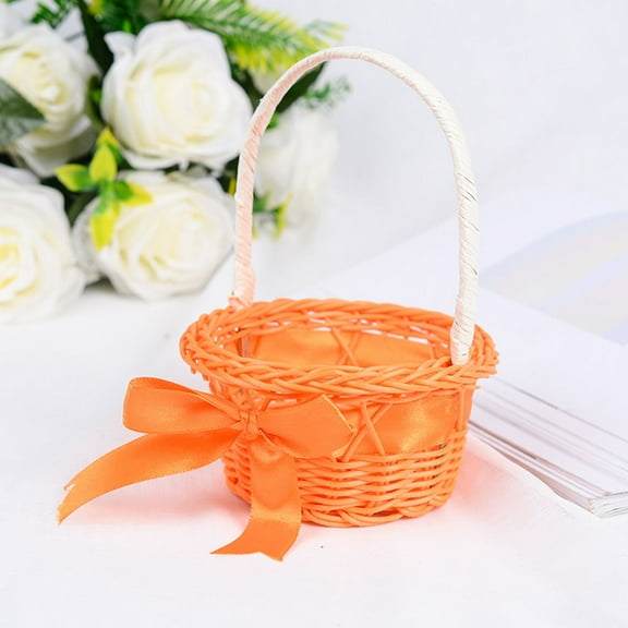 WORGEOUS Orange Plastic Woven with Handles for Storage Use 5 Pieces Small Gift Basket