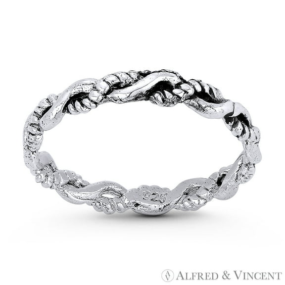 2.5mm Twist-Rope Crossover Right Hand Ring Stackable Band in Oxidized .925 Sterling Silver