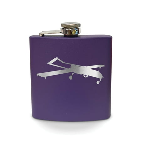 

RQ-7 Shadow Flask 6 oz - Laser Engraved - Stainless Steel - Drinkware - Bachelor Bachelorette Party - Bridal Shower Gifts - Camping - Pocket Hip - flying drone uav - Purple