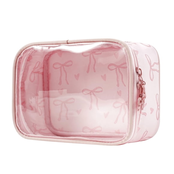 Bolsa de maquillaje RSRSLEII, bonita, transparente, con estampado de lazos, nailon, 20 x 14 x 6 cm
