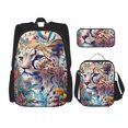 thumbnail image 1 of Honeii Vibrant Leopard In Flowers Print School Backpack Bookbag Set-with Lunch Bag & Pencil Case Elementary School Bag Primary School Backpack With Lunch Bag, 1 of 6