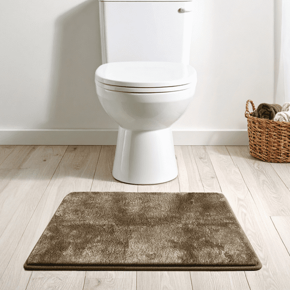 Beige 17"x24" Bath Mat with Non Slip Backing, Plush Bathroom Rug