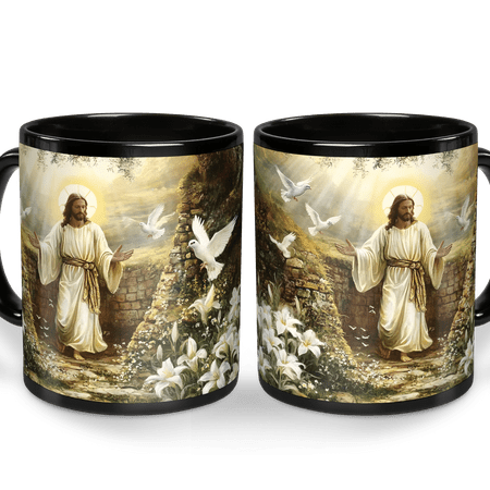 

Lotusprinthandmade Christian Jesus Faith And Hope Black Ceramic Mug (15oz) (Made In US) Faith-Inspired Coffee Mug Jesus-Themed Ceramic Mug