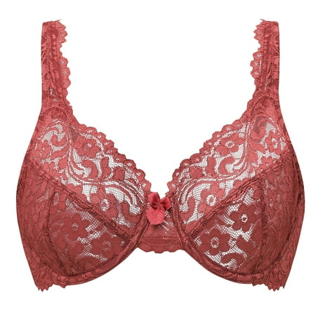 MELENECA Women s Full Coverage No Padding Plus Size Lace Underwire Bra Cabernet Red 44G