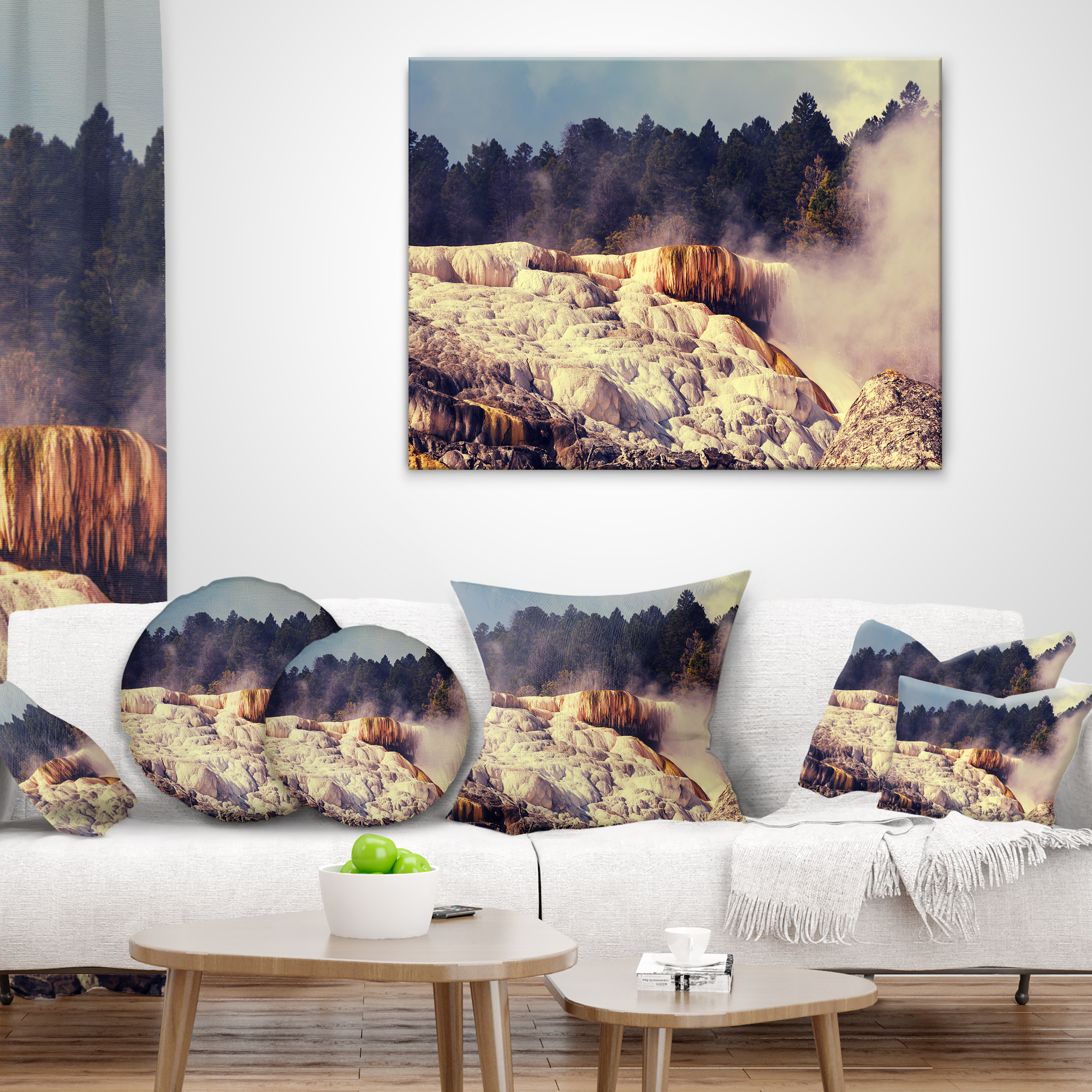 Designart Mammoth Hot Springs View - Landscape Printed Throw Pillow - 18x18