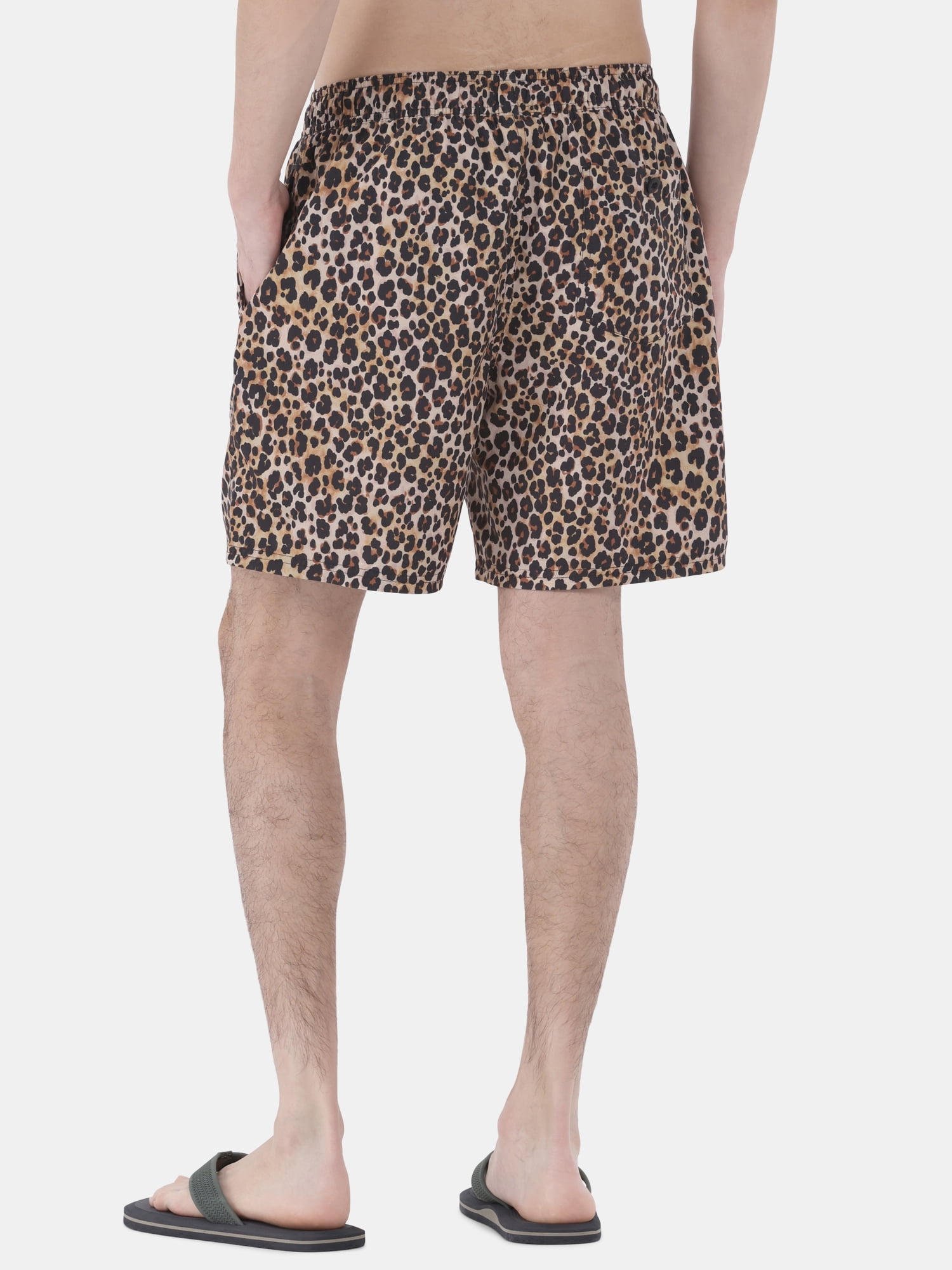 No Boundaries Men's & Big Men's Elastic Waist Cheetah Swim Trunks, 7" Inseam, Sizes S-3XL