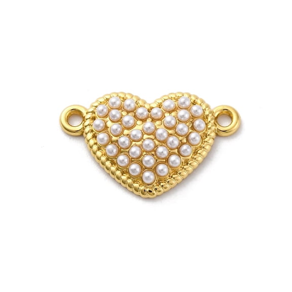304 Stainless Steel Connector Charms Heart Links with White Plastic Imitation Pearl Ion Plating(IP) Real 18K golden Plated 13.5x22x3.5mm Hole: 1.6mm
