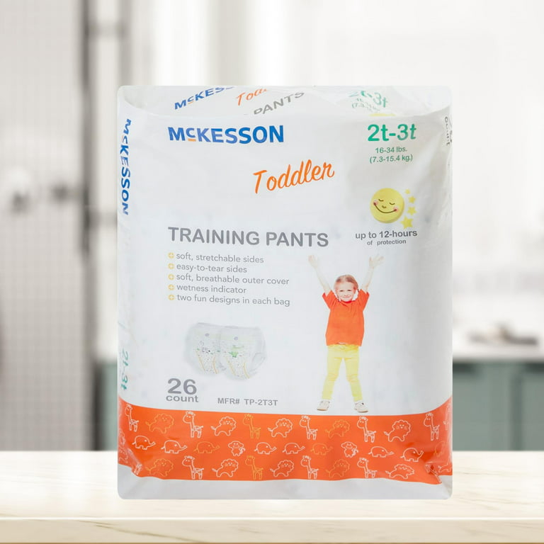 McKesson Disposable Toddler Training Pants, Soft and Stretchable, Size  2T-3T, 26 Count, 1 Pack