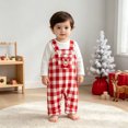 thumbnail image 2 of Ulanda Newborn Infant Baby Boy Christmas Clothes Long Sleeve Romper Top Gingham Plaid Overall Pants 2Pcs Fall Winter Outfits Set (Red, 9-12 Months), 2 of 7