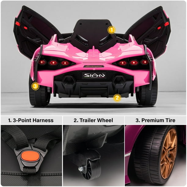 Voltz Toys 12V Ride On Car for Kids Official Licensed Lamborghini SIAN Battery Powered Electric Car with Remote Control LED Lights and MP3 Player
