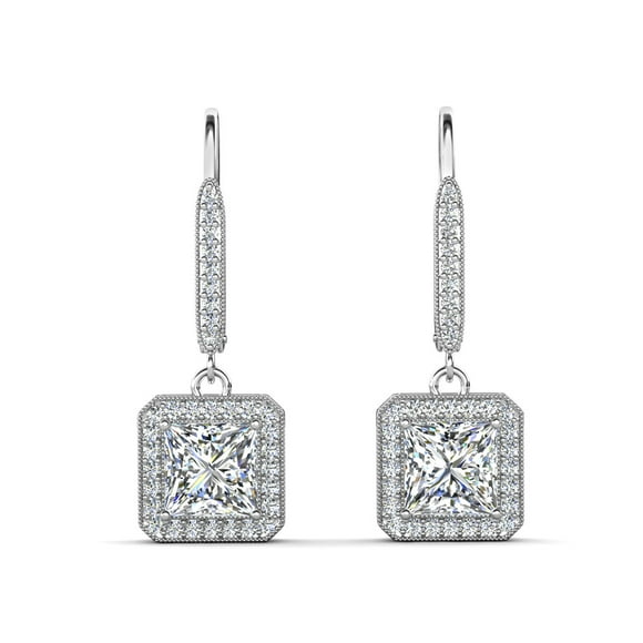 Cate & Chloe Ivy 18k White Gold Plated Dangle Earrings with Simulated Diamond Crystals for Women