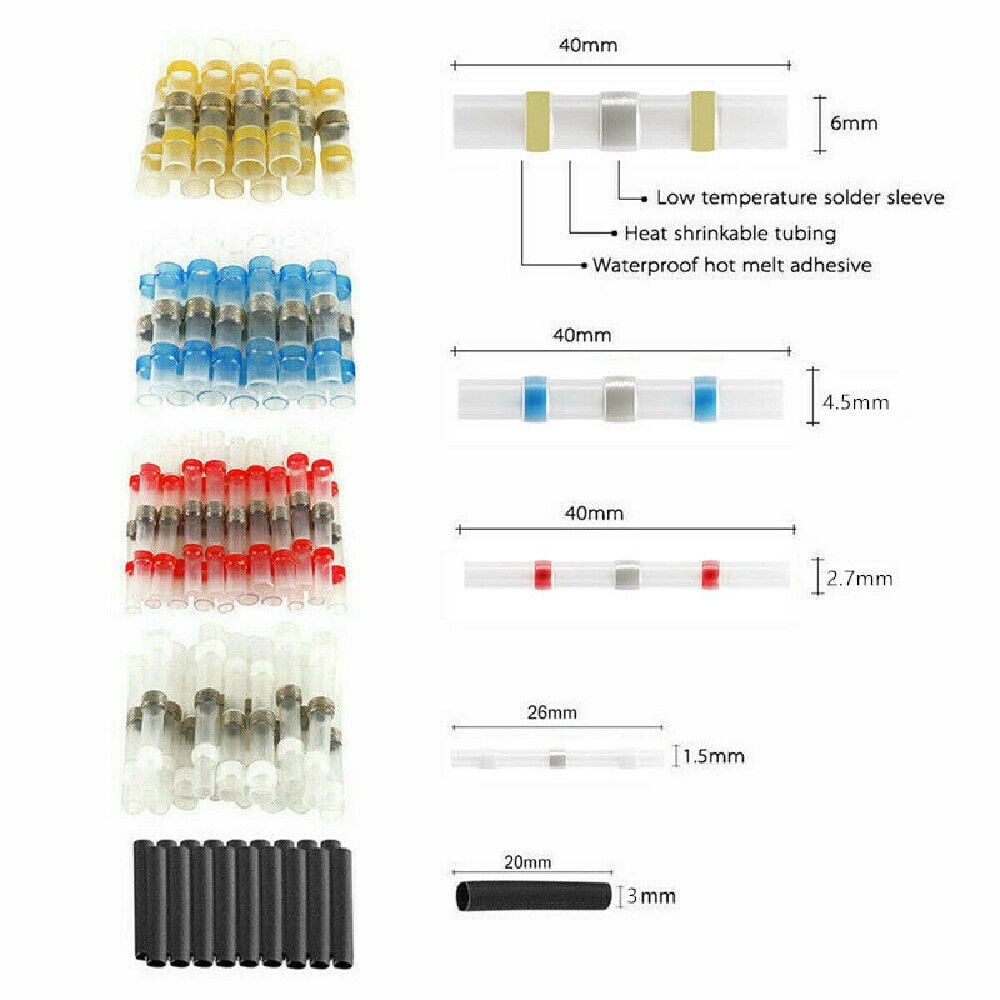 800Pcs Solder Seal Sleeve Tubing Terminals Heat Shrink Butt Wire Connectors