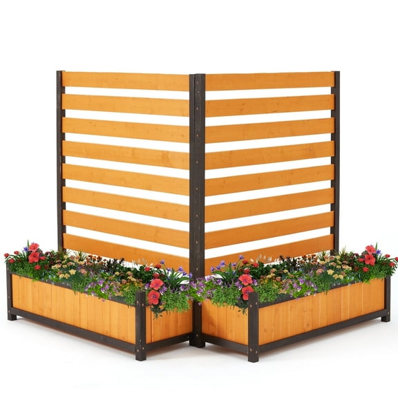AVAWING No-Dig AC Unit Privacy Fence 2 Panels with Planter Box, 36" W x 45" H, Durable Outdoor Wood Screen to Hide AC & Trash with Floral Bed Yellow&Black
