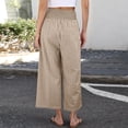 thumbnail image 7 of Women's Gingham Plaid Wide Leg Palazzo Pants Elastic High Waist Cropped Lounge Trousers with Side Pockets for Casual Daily Wear Coffee S, 7 of 7