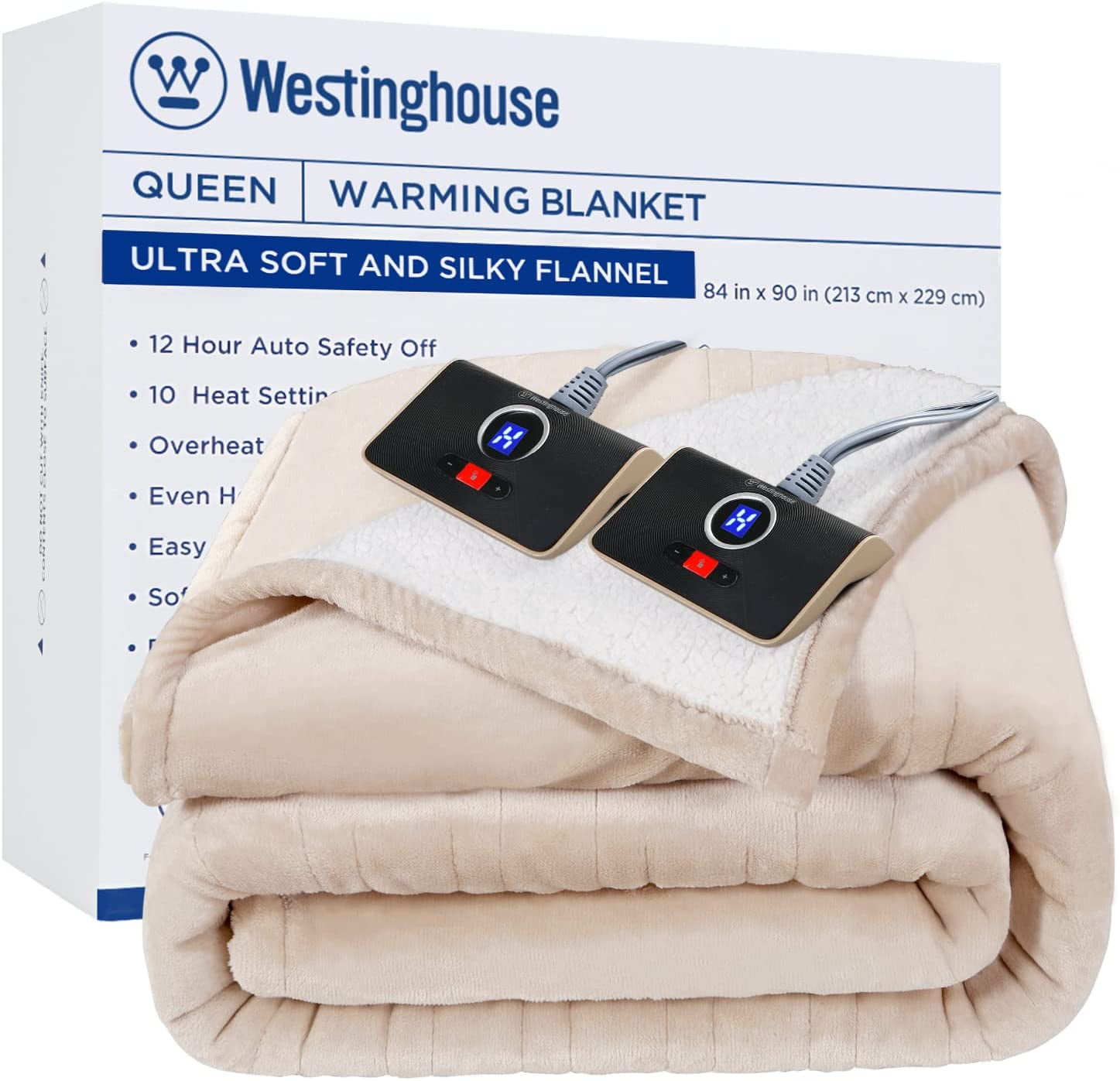 Westinghouse Electric Blanket Twin Size 62x84 Heated Throw Flannel to Sherpa Reversible Heating Blanket 10 Heat Settings & 12 Hours Auto Off Charcoal Machine Washable