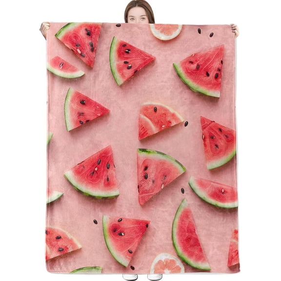 Watermelon Blanket Fresh Summer Fruit on Pink Background Throw Blankets Lightweight Flannel Throws for Camping Couch Chair Office Bed Home Decor Gifts for Adults,60x50inch