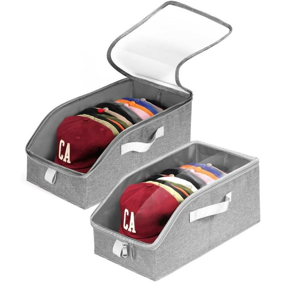 Hat Organizer for Baseball Caps, 2 Pcs Hat Storage Holder Container with Clear Window, Gray