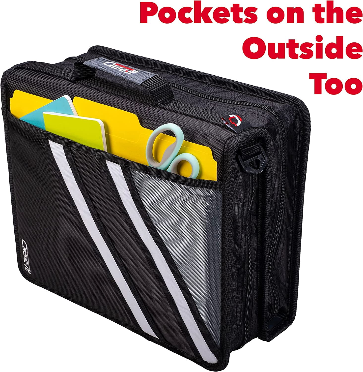 Case-it The Z Shape Zipper Binder - Two Binders in One - Double Sided 1.5 Inch D-Ring - Multiple Pockets - 500 Page Capacity - Comes with Shoulder Strap, Jet Black Z-176