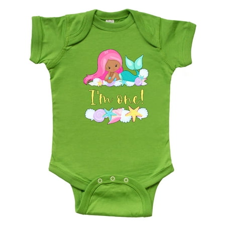 

Inktastic I m 1 Mermaid with Pink Hair and Shells Gift Baby Boy or Baby Girl Bodysuit
