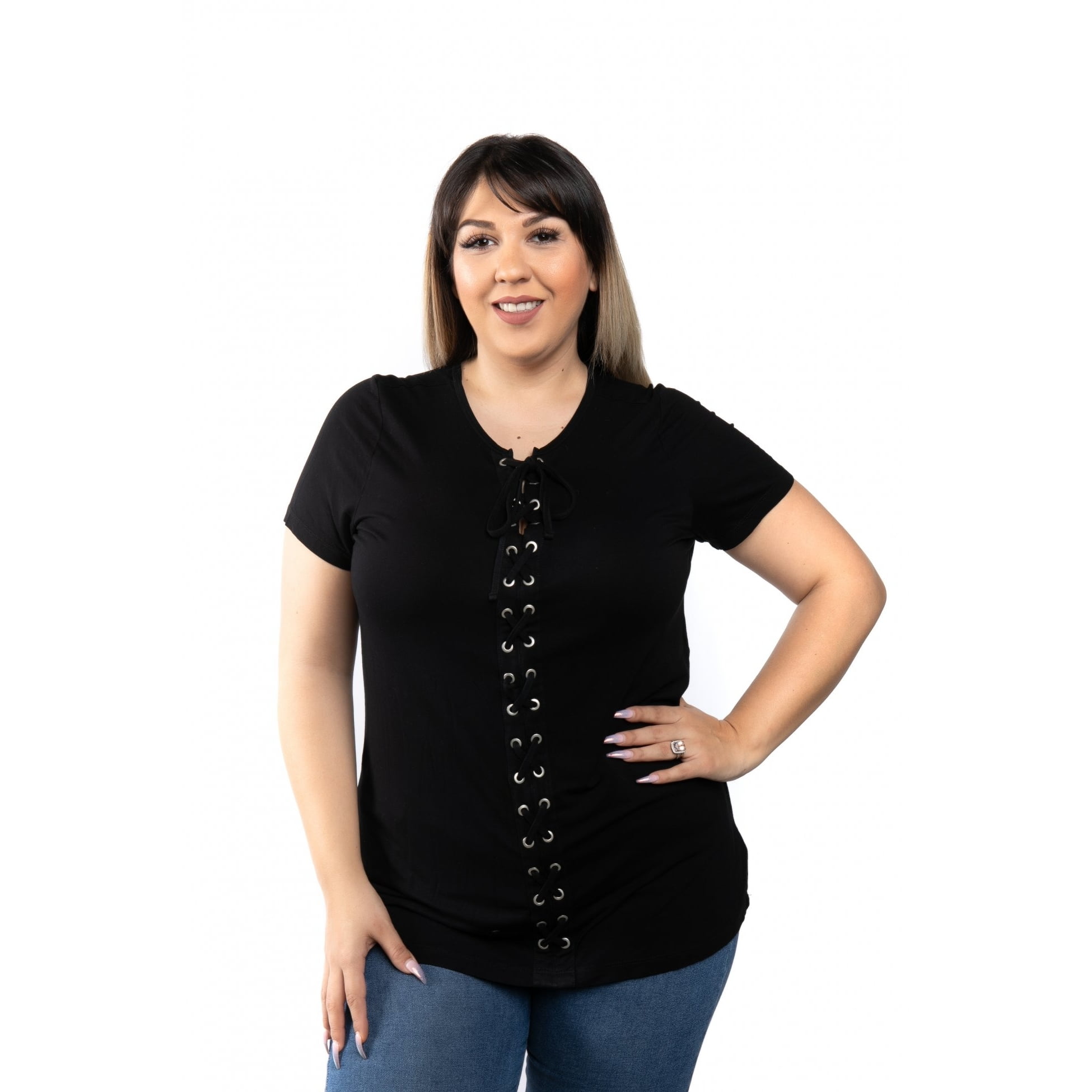 plus size lace up tee