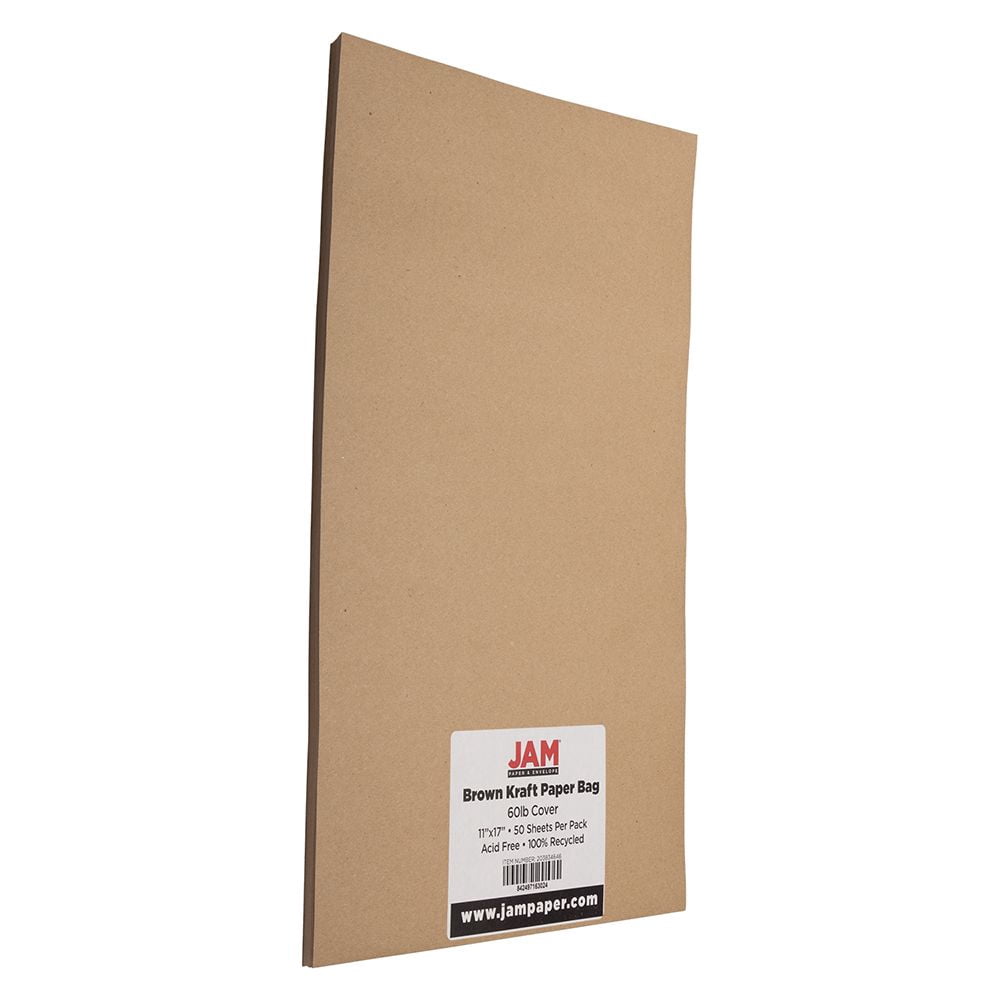 JAM Paper Tabloid Cardstock, 11 x 17, 65lb Brown Kraft, 50/Pack