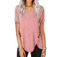 thumbnail image 1 of Askfv Womens Tunic Tops Casual Short Sleeve Tunic Shirts V Neck Button Side Blouses Tops, 1 of 3