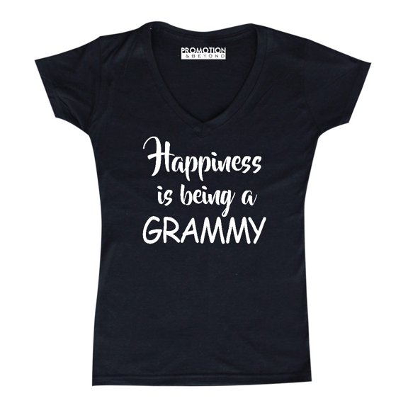 Happiness Is Being A Grammy Women's V-neck, L, Black