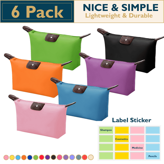 ComfiTime Makeup Bag - 6 Pack Small Travel Cosmetic Bag for Women and Men, Mini Makeup Pouch, Waterproof Travel Cosmetic Pouch, Multi-Purpose Nylon Zipper Toiletry Bag
