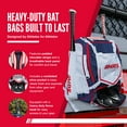 thumbnail image 2 of Hit Run Steal Bat Bag Backpack, Holds 4 Bats, Glove, and Helmet, Red/White/Blue, 2 of 6