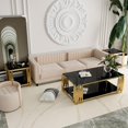 thumbnail image 4 of Black Glass End Table Modern Living Room Table Sofa Side Table 1 Pcs, Luxury Gold Stainless Steel Metal Leg Square Tempered Glass Small Corner Tables (Black, End Table 1pcs), 4 of 7