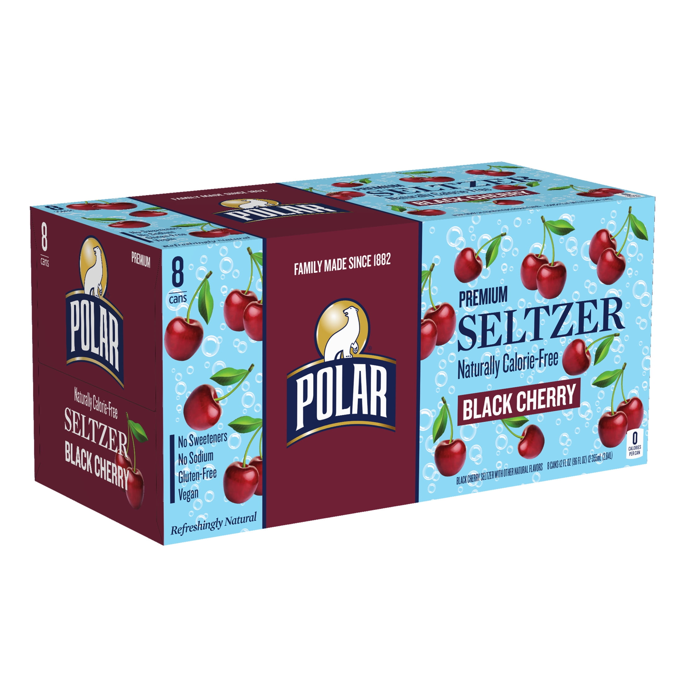 (6 pack) Polar Zero Calorie Black Cherry Sparkling Seltzer Water, 12 fl oz, 8 Pack Cans